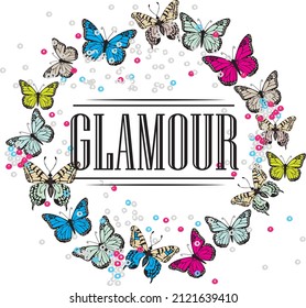 glamour slogan print with butterflies