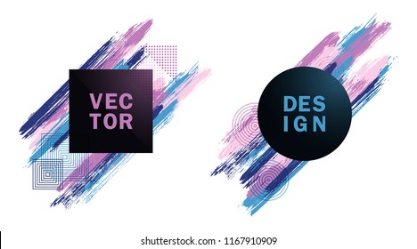 Glamour Square and Circle Frames with Paint Brush Strokes Vector Set. Party poster templates. Frames with simple painted brushstrokes. Templates design for fashionable party adverts, posters.