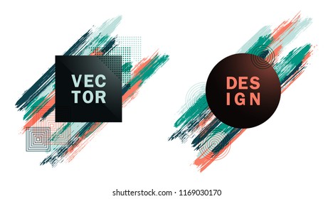 Glamour Square and Circle Frames with Paint Brush Strokes Vector Set. Party poster templates. Frames with cool painted brushstrokes. Templates design for fashionable party flyers, posters.