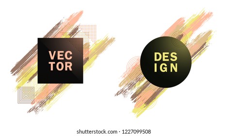 Glamour Square and Circle Frames with Paint Brush Strokes Vector Set. Party poster templates. Frames with grunge painted brushstrokes. Templates for fashionable banners, party flyers, posters.