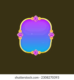 Glamour Square Purple Blue Button Or Banner Or Pop Up Window With Golden Border And Gem Bubbles Pattern Game UI Vector Design