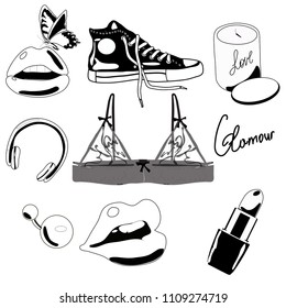 Glamour style. Vector fashion sketch. Vector hand drawn. Transparent background