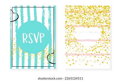 Glamour-Vorlage. Dekorativer Partikelsatz. Türkisfarbener Ehetraum. Golden Trendy Design. Rosenglühende Malerei. Mint-Element. Stripe Abstrakte Farbe. rosafarbene Vorlage