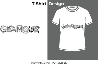 Design de texto de t-shirt com tipografia glamourosa, com brilhantes de diamante elegante para marcas de moda e conceitos de beleza de luxo.