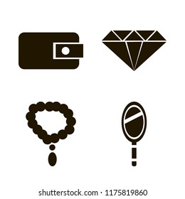 glamour vector icons set. with hand mirror, necklace, diamond and purse in set