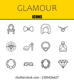 glamour vector line icons set. dressing table, bow tie and wig Icons. Thin line design. Modern outline graphic elements, simple stroke symbols stock illustration