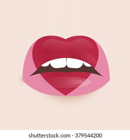 Glamour vector lip icon. Beautiful shiny female lip. Realistic sexy kisse. Romantic smile. Passion mouth. Vector flat style icon
