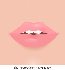 Glamour vector lip icon. Beautiful shiny female lip. Realistic sexy kisse. Romantic smile. Passion mouth. Vector flat style icon