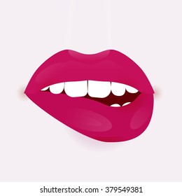 Glamour vector lip icon. Beautiful shiny female lip. Realistic sexy kisse. Romantic smile. Passion mouth. Vector flat style icon