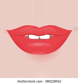 Glamour vector lip icon. Beautiful shiny female lip. Realistic sexy kisse. Romantic smile. Passion mouth. Vector flat style icon