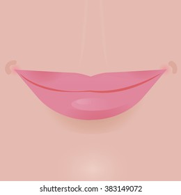 Glamour vector lip icon. Beautiful shiny female lip. Realistic sexy kiss. Romantic smile. Passion mouth. Vector flat style icon