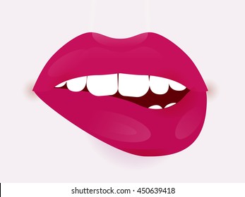 Glamour vector lip icon. Beautiful shiny female lip. Realistic sexy kisse. Romantic smile. Passion mouth. Vector flat style icon