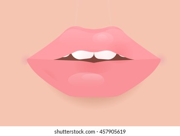Glamour vector lip icon. Beautiful shiny female lip. Romantic smile. Passion mouth. Vector flat style icon