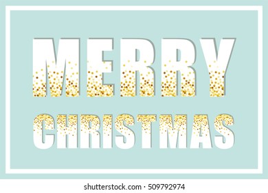 Glamour vintage Merry Christmas banner as luxury festive white letters with golden confetti on turquoise background