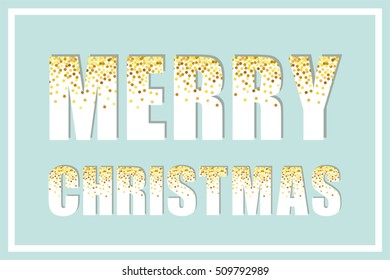 Glamour vintage Merry Christmas banner as luxury festive white letters with golden confetti on turquoise background