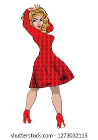 Glamour woman wears heels and vintage fashion dress.