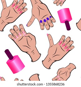 Glamouros pattern with manicured hands ans nail polish. Abstraction. Vector graphic.