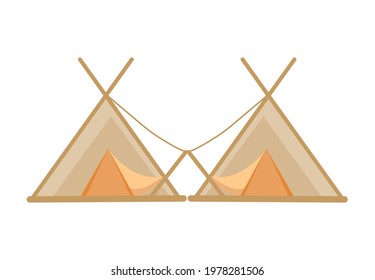 Glamping accomodation flat icon set with native indian tepee, a-frame house, yurt, lodges and hut. Sketch style glamping travel collection, isolated. Camping.