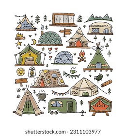 Glamping Adventures: Vector Illustration Collection for Outdoor Luxury Camping