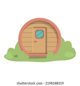 Glamping barrel icon cartoon vector. Camping house. Nature weekend