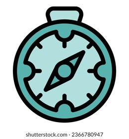 Vector de contorno de icono de brújula de glamping. Naturaleza del viaje. Color del viaje forestal