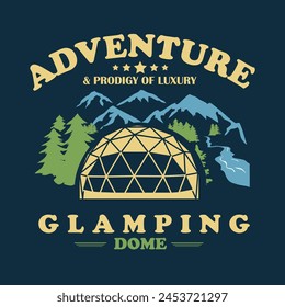 Glamping Dome Adventure and Prodigy Luxury colored vector illustration