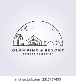 Glamping resort outdoor recreation emblem logo line art vector illustration design