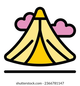 Vector de contorno de icono de carpa de glamping. Exterior de lujo. Color del mobiliario de la casa