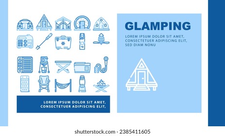 glamping tent nature luxury tipi landing web page vector. forest africa, barbecue glamour, camp, campfire bubble, chair beach, vacation glamping tent nature luxury tipi Illustration