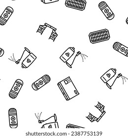glamping tent nature luxury vector seamless pattern thin line illustration