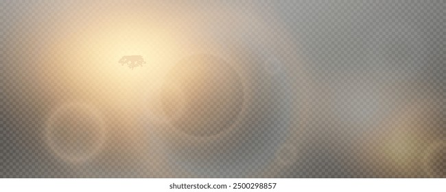 Glare against the backdrop of bright sunlight, morning dawn joy. Magic light spectrum effect on transparent png background.	
