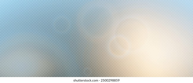 Glare against the backdrop of bright sunlight, morning dawn joy. Magic light spectrum effect on transparent png background.	
