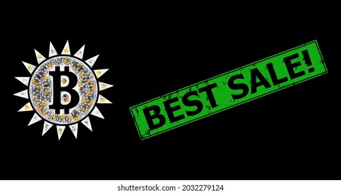Glare crossing mesh bitcoin shine model with light dots, and green rectangular unclean Best Sale Exclamation seal imitation.
