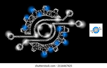 Glare Kreuzung Maschendraht Symbol mit beleuchteten Lichtpunkten. Das beleuchtete Modell wird aus Schaltkreiszeichen und Überkreuzungslinien gefertigt. Constellation-Karkassettenchip auf schwarzem Hintergrund.
