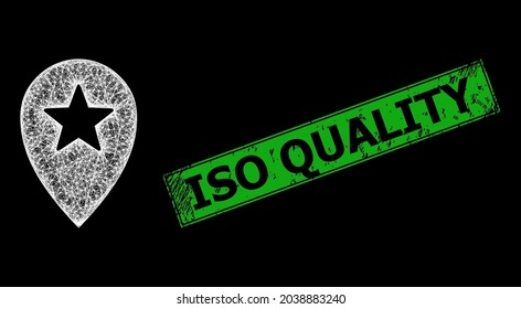 Glare crossing mesh star place marker wireframe with light spots, and green rectangular unclean ISO Quality watermark.