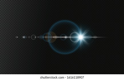 Glare effects with bokeh, glitter particles. Sparkling light effects. Glowing lens flares. Vector illustration.