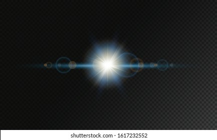 Glare effects with bokeh, glitter particles. Glowing lens flares. Vector illustration.