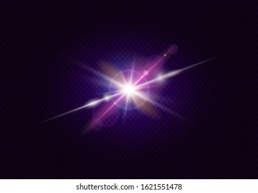 Glare effects with bokeh, glitter particles. Glowing lens flares. Vector illustration.