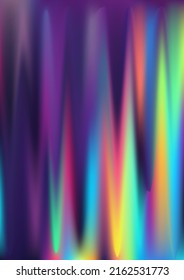 Glare hologram gradient background. Iridescent bright holo print texture. Holographic rainbow neon pattern. Pearlescent shiny vector backdrop. Spectrum blur aura gradient holography.