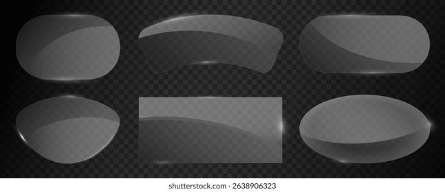 Glare icon plastic square texture light effect shine realistic display transparent geometric background graphic template badge isolated relief vector frame set