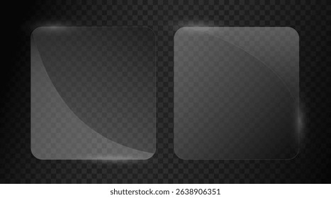 Glare icon plastic square texture light effect shine realistic display transparent geometric background graphic template badge isolated relief vector frame set