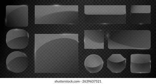 Glare icon plastic square texture light effect shine realistic display transparent geometric background graphic template badge isolated relief vector frame set