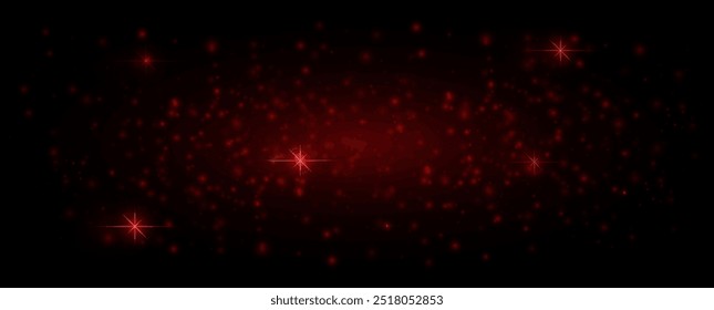 Glare light effect. Star Red dust, sparkles. Glowing stars, lights, sparkles, flashes. On a transparent background. Neon light. Night star