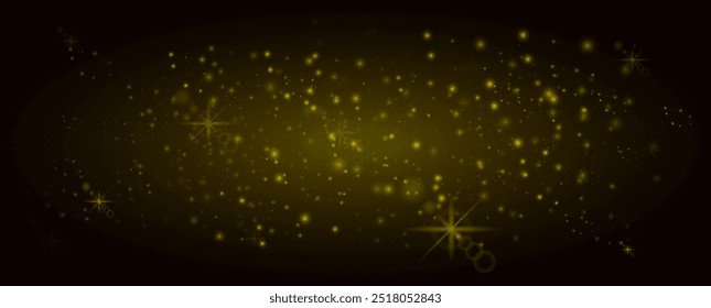 Blendung des Lichteffekts. Sterngelber Staub, funkelt. Leuchtende Sterne, Lichter, Funkeln, Blitze. Auf transparentem Hintergrund. Neonlicht. Nachtstern