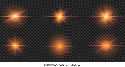 Efeito de luz de brilho. Ilustração vetorial. Um flash de estrelas e luz. Em um fundo transparente.