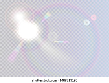glare of light with rainbow circles on a transparent background