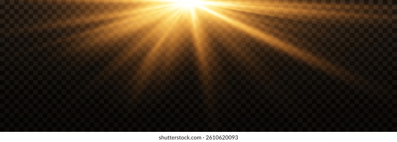Glare, lines, explosion effect. Shining star, sun particles. Light beam glare. Neon light and flash. Vector.