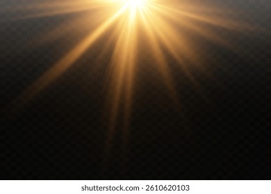 Glare, lines, explosion effect. Shining star, sun particles. Light beam glare. Neon light and flash. Vector.