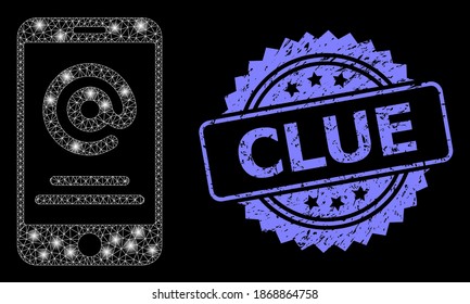 Glare mesh net Smartphone Adresse Info mit leuchtenden Flecken, und Clue grunge Rosette Stempel. Illuminierte Vektorkonstellation, die aus dem Info-Icon für Smartphone-Adresse erstellt wurde.