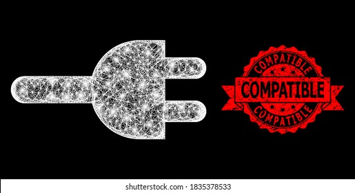 Glare mesh network electric plug with light spots, and Compatible corroded ribbon seal print. Red stamp seal contains Compatible title inside ribbon.